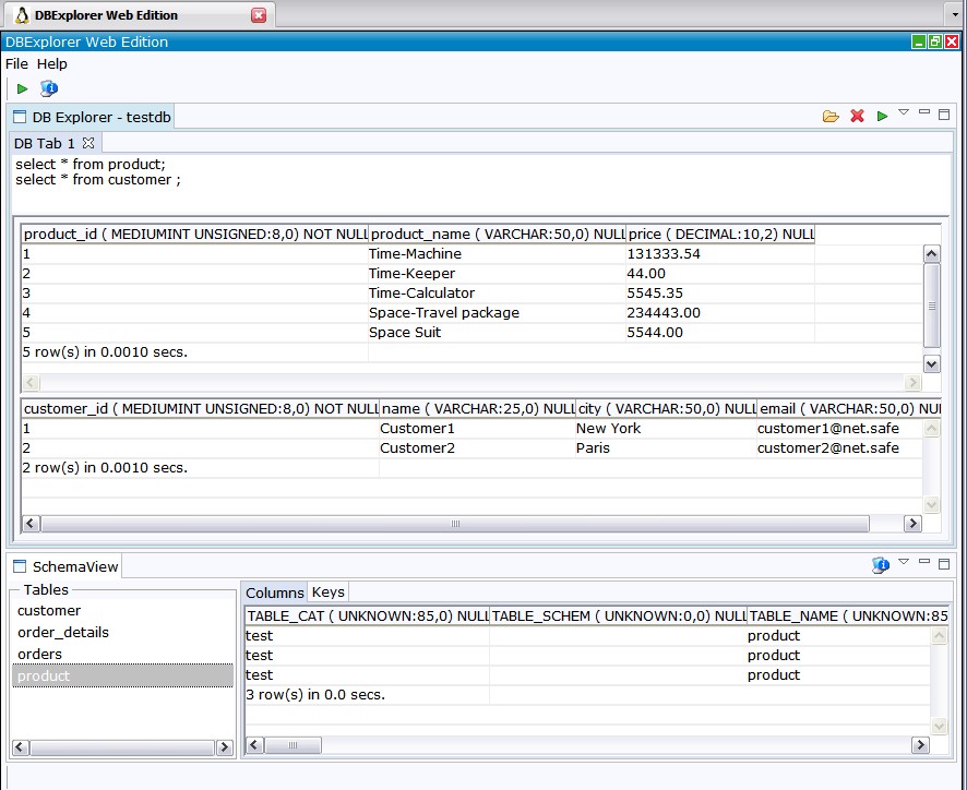 DB Explorer Web Eclipse RAP Edition